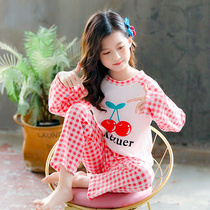 Childrens pajamas spring and autumn cotton long sleeve girls home clothes big children cotton silk trousers set childrens pajamas girls