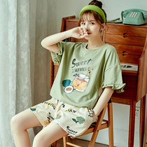 Womens pajamas Short-sleeved shorts Pure cotton summer summer thin cute outside wear small fresh student homewear suit