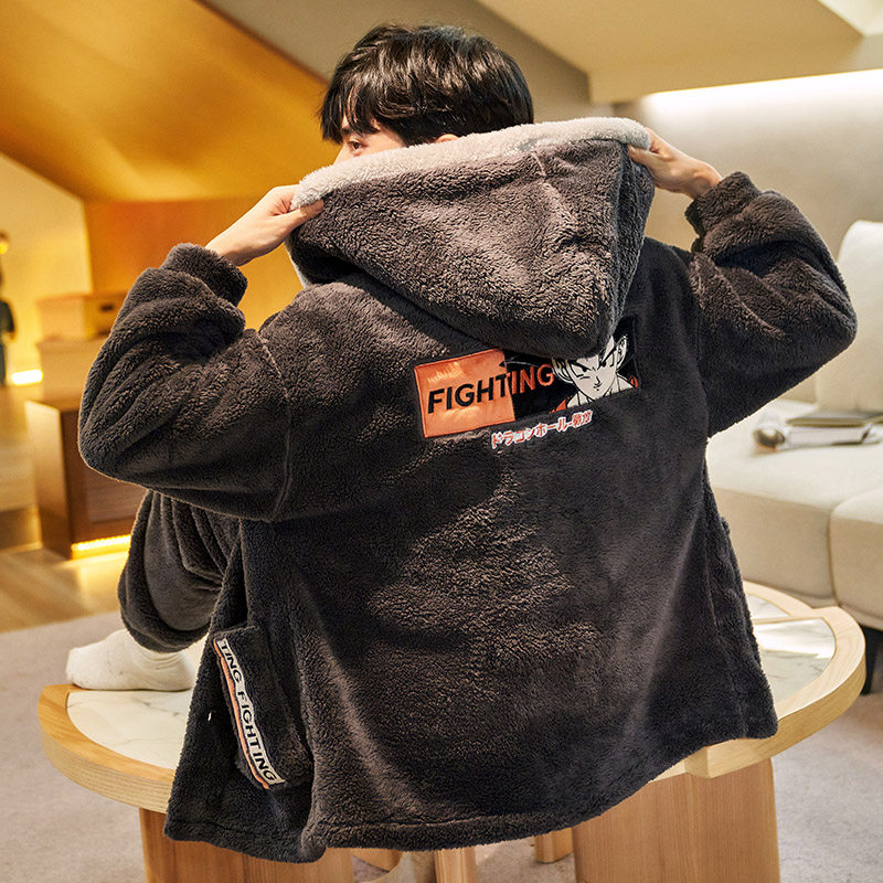 Men Sleeping Clothes Autumn Winter Thicken Plus Suede Long Sleeve Coral Suede Flannel Winter home Clothing Fever Suit Pants