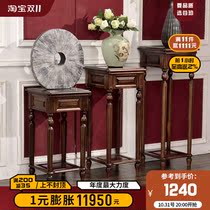 Gu Po all solid wood logs black walnut high school low flower stand American retro simple country living room furniture