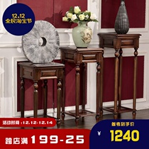 Gu Po full solid wood log Black Walnut High School low flower stand American retro simple country living room furniture