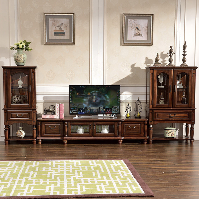 Valmer All - solid wood black walnut high and low wine cabinet combined American Country Vintage Living Room furniture