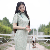  Original design lace improved fashion cheongsam long slim slim temperament cheongsam dress girl Chinese style