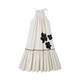 Xu Manla's design niche halterneck striped print holiday dress silhouette A-line temperament long skirt 2024 new