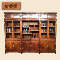 Mahogany bookcase Rosewood bookcase three combination bookshelf Hedgehog rosewood glass door locker Study solid wood large cabinet