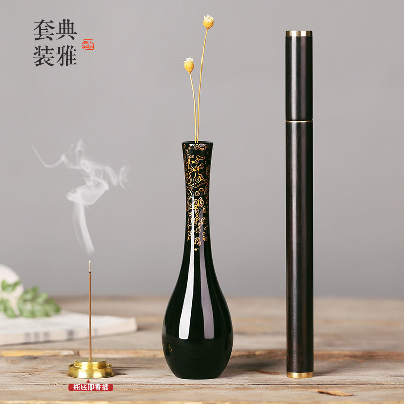 Large lacquer rhinoceros lacquerware vase small incense insert intangible cultural heritage craft small incense burner incense butler household small indoor aromatherapy furnace