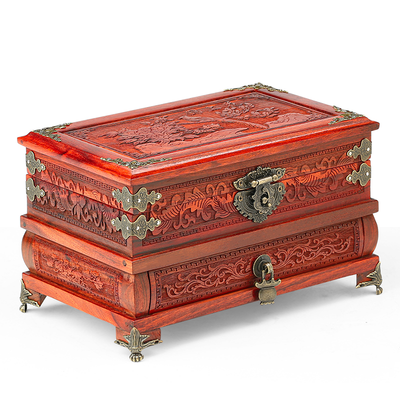 Mahogany Jewelry Box Large Retro Chinese Style Wedding Jewelry Box Solid Wood Hand Jewelry Storage Box with Lock