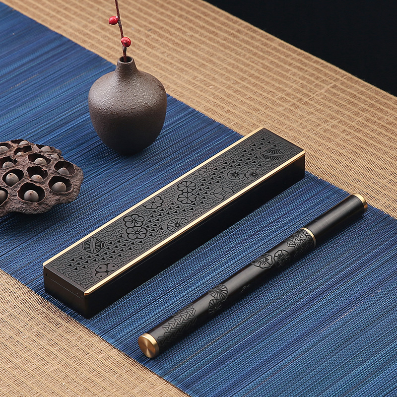 Ebony wooden lying incense box agarwood incense burner home indoor mahogany incense burner line incense insert sandalwood burner set