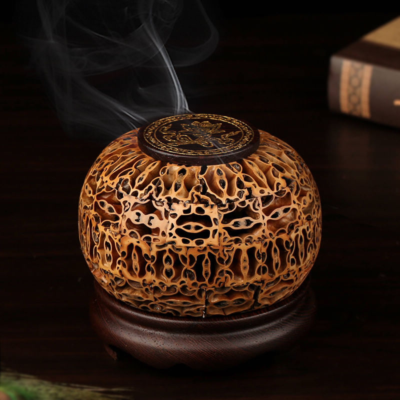 Zen Walnut Pan Incense Burner Incense Bracket Incense Box Wooden Pan Incense Rack Incense Device Household Retro Pan Incense Aromatherapy Furnace