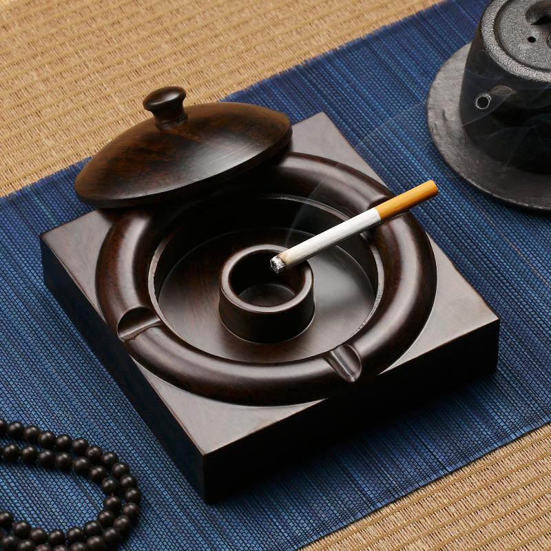 New Chinese red wood carving retro handmade Ashtray Creativity Large Living Room Office Solid Wood Tobacco Cylinder Pendulum