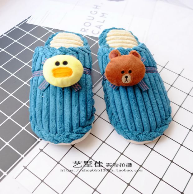 Phiên bản Hàn Quốc của dép bông mùa thu và mùa đông trong nhà ấm đôi vợ chồng vải nhung dày chống trượt tầng dưới hoạt hình bông kéo sandal bitis nữ