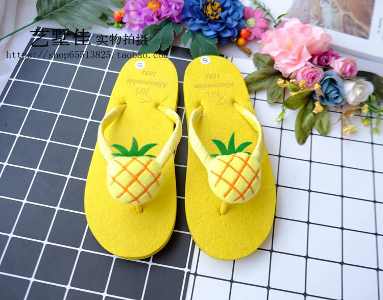 Chic dép và dép nữ sinh viên chanh cô gái bong bóng trái tim mềm dưới flip flops dứa orange trái cây dép sáng tạo
