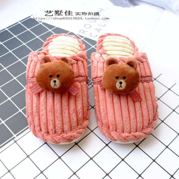Phiên bản Hàn Quốc của dép bông mùa thu và mùa đông trong nhà ấm đôi vợ chồng vải nhung dày chống trượt tầng dưới hoạt hình bông kéo sandal bitis nữ
