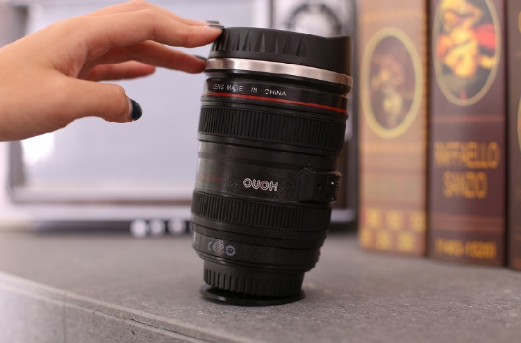 Canon SLR camera lens cup tự động trộn ly cà phê cách nhiệt có thể được in LOGO thép không gỉ bên trong cup
