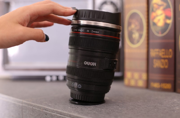 Canon SLR camera lens cup tự động trộn ly cà phê cách nhiệt có thể được in LOGO thép không gỉ bên trong cup