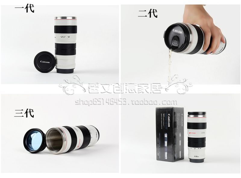 Canon SLR camera lens cup tự động trộn ly cà phê cách nhiệt có thể được in LOGO thép không gỉ bên trong cup