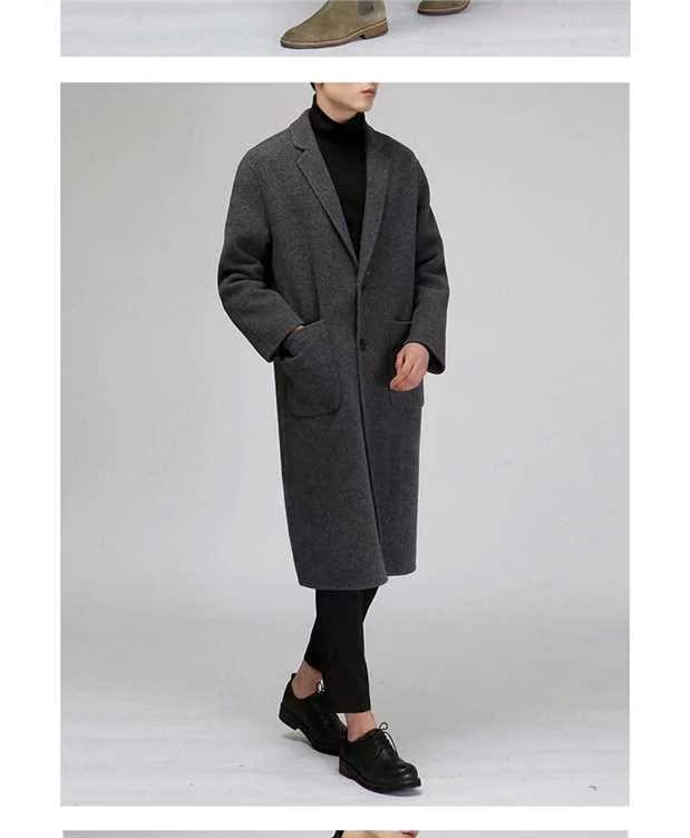 Mùa đông 2018 mới của nam Hàn Quốc áo khoác cashmere hai mặt len ​​nam áo khoác len dài nam áo phao nam
