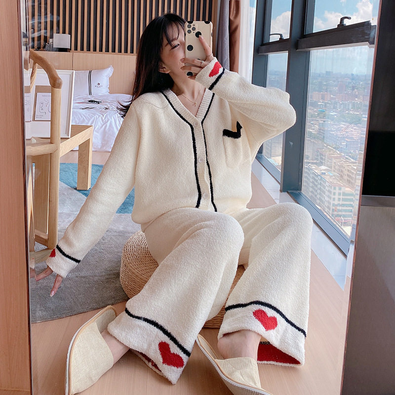 Fall and Winter Pyjamas Soft INS Red Wind Knitted Sweater Heat Warm Simple Fame Family Home Clothes