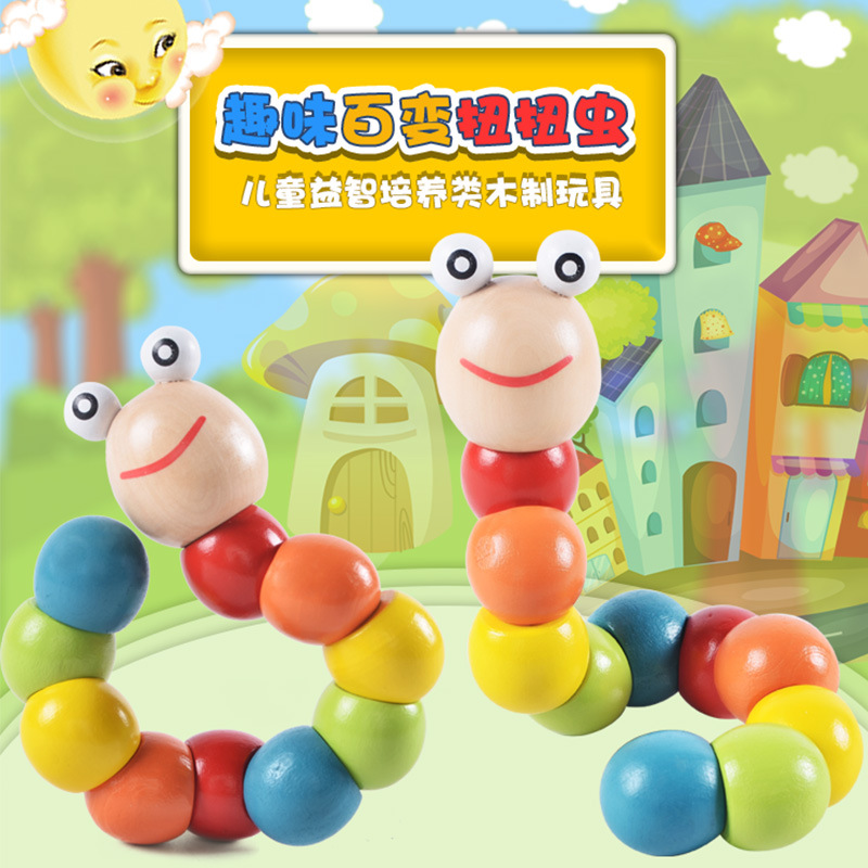 Finger Toy Color 100 Twist Twist Pythworm Wood Caterpillar Animal Doll Children Wooden Puzzle Toys