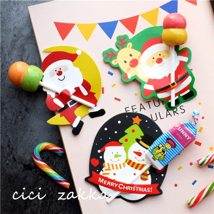 50 Christmas Old Man Lollipop decorative Paper gift box Cute Message card DIY Sugar card