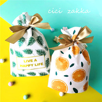 10 Small bundle pockets ins Fresh Orange Leaves Drawstring Bag Candy Baking Bag Cute Gift Bag