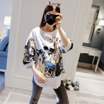 Maternity shirt medium and long spring and autumn shirts Cute cartoon cotton clothes Fashion tops Maternity clothes spring and summer clothes