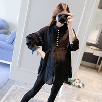 Pregnant womens spring clothing 2024 new womens shirts long-sleeved age-reducing maternity clothing trendy hot mom personalized baby doll tops