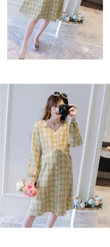 Phụ nữ mang bầu mùa thu 2019 mẫu thời trang mới thủy triều mẹ lưới cho bà bầu váy mùa xuân và mùa thu Hàn Quốc áo dài - Áo thai sản