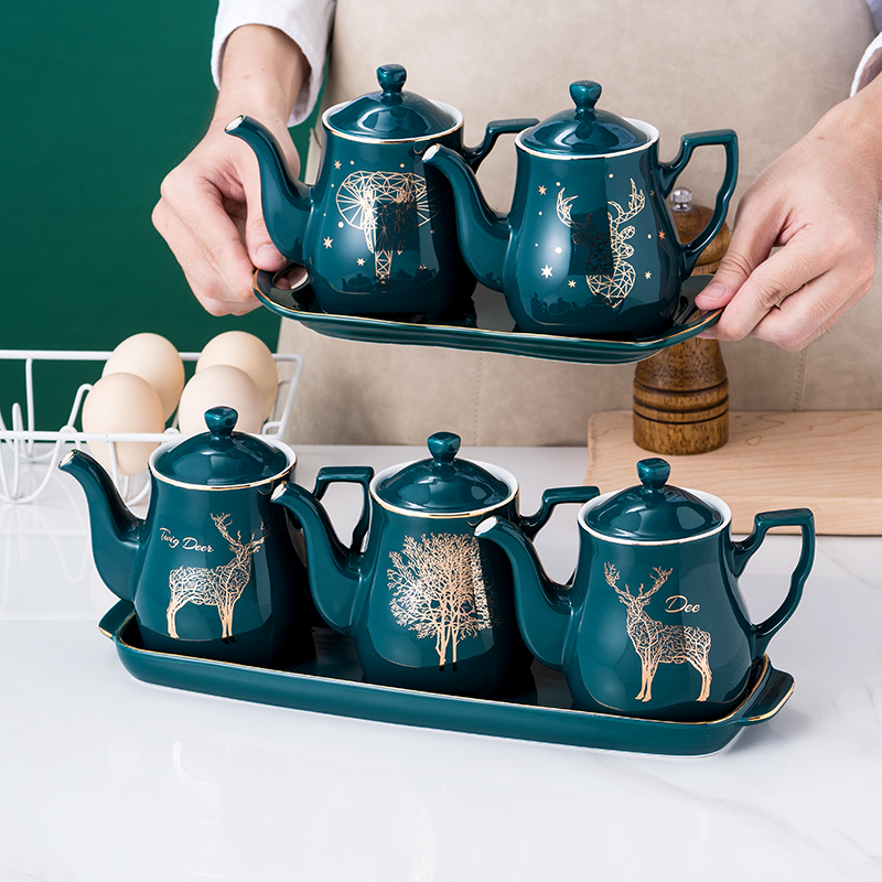 Ceramic Seasoning Bottle Ancestral Mother Green Light Lavish Oil Pot Oil Vinegar Jar Soy Sauce Pot Home Ingredients Bottle Kitchen Seasoning containing suit