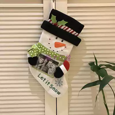 Christmas Christmas Eve Snowman Holding Photo Christmas Night Socks Large Gift Bag Fabric Gift Socks