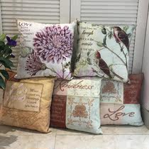 American Country Pastoral Style Spring Flowers and Birds Retro Postmark Seal Logo Decorative Cushion Pillow Waist