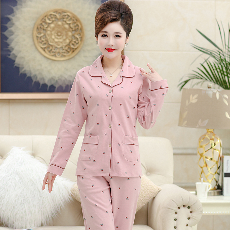 Middle-Aged Mother's Pajamas for Women, Spring and Autumn Style, Pure Cotton, Elderly Ladies' 2026 New Summer Home Wear for Middle-Aged and Elderly People