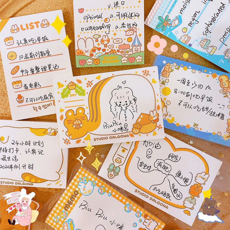 Korean creative cartoon cute small note book can be torn off non-adhesive message book memo word book portable - Taobao