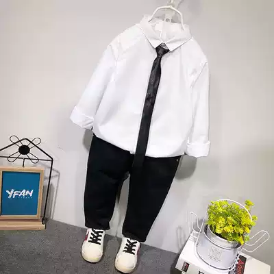 Boys' white shirt long sleeve autumn thin shirt foreign pie 2021 new black shirt Joker kids Top
