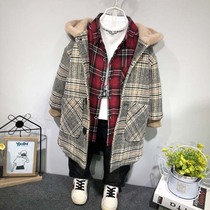 Boys coat Jacket Western plaid hooded coat 2020 Korean version of the big child in the long section of the childrens tide