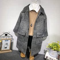 Boys tartan coat coat 2020 padded thickened coat Medium long Korean version of the foreign style coat Middle child