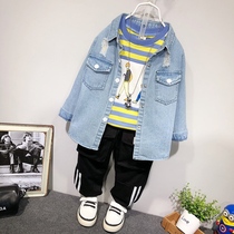Boys denim shirt Korean version of the foreign style shirt jacket Childrens 2021 spring thin fashion coat long-sleeved top