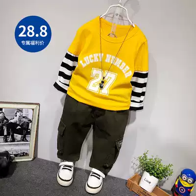 Boy long sleeve T-shirt autumn children cotton 2021 new spring and autumn thin coat stitching baby Korean version of foreign pie