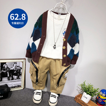 Boys knitted cardigan Korean version of the jacket 2021 childrens fashion sweater jacket Baby foreign style line clothing tide section autumn section