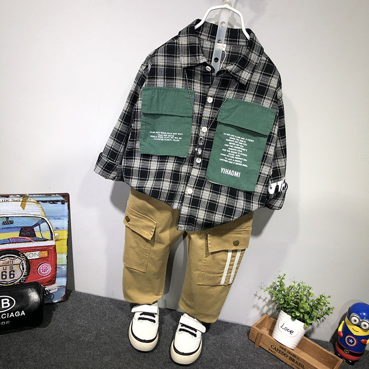 Plaid shirt boys Korean trend handsome long sleeve shirt fashion Korean version 2021 spring new cotton foreign pie