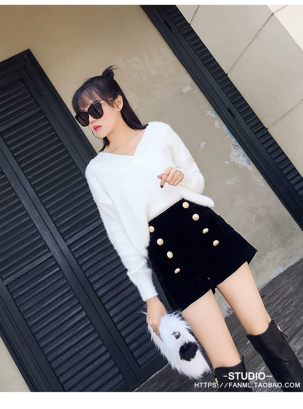 Mùa thu đông 2018 mới quần lửng cạp cao cạp cao nhung đôi mang nhung vàng