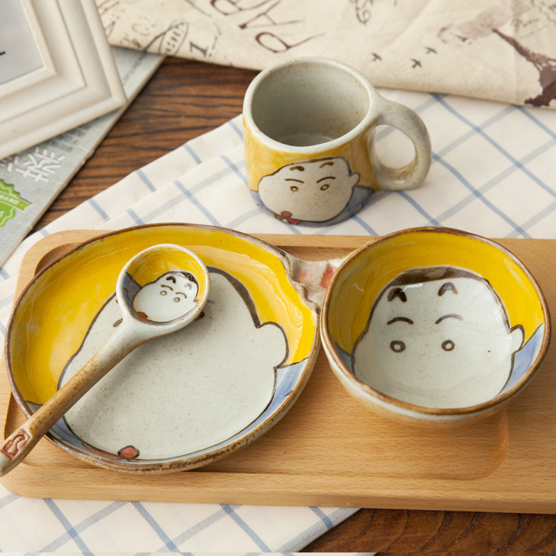  Ceramic Children's Day Style Creative Cutlery Bowl Tray Suit Bowls Tray Cartoon Bowls Small New Spoon Cute