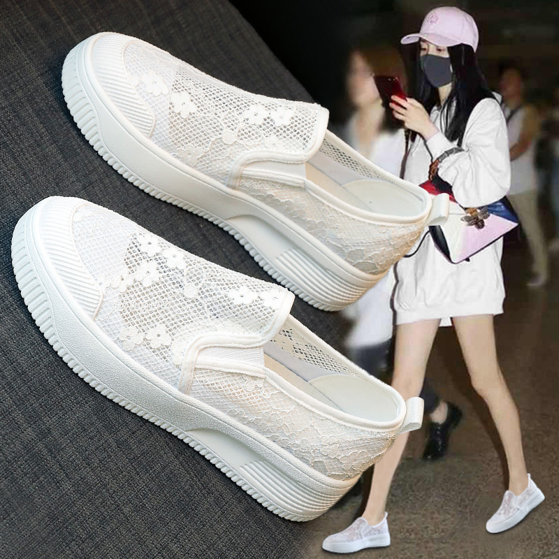 Women's Fisherman Shoes 2026 New Versatile Summer Breathable Lace Mesh Flat-Soled Chanel-Style Canvas Slip-On Sandals