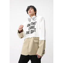 2023 Spring New Mens Long-Sleeved Sweatshirt Contrast Color Splicing Loose Personalized Fake Two Pieces