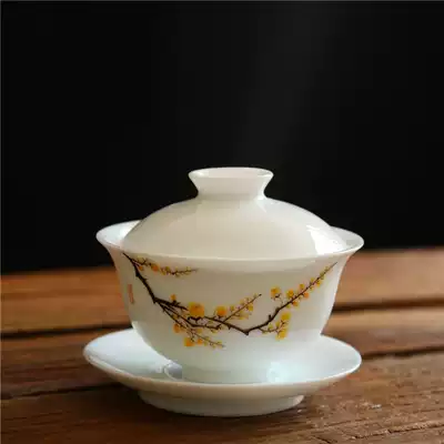 Lamei bowl Jingdezhen Jade mud hand-painted plum tea ware third batch with simple box about 160ml