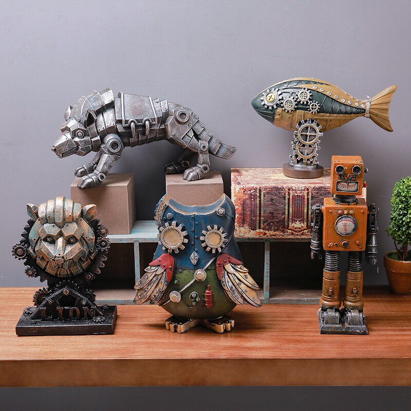 Nordic creative owl robot crafts decoration Nordic sculpture office living room art decorations