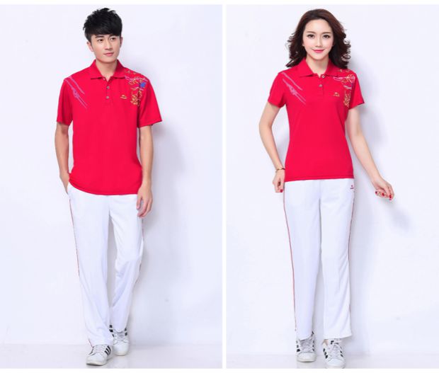 Jinguan mùa hè nhảy vuông áo thun quần ngắn tay thể thao phù hợp với nam và nữ Jiamusi thể dục nhịp điệu quần áo bóng mềm - Thể thao sau quần áo thể thao lining