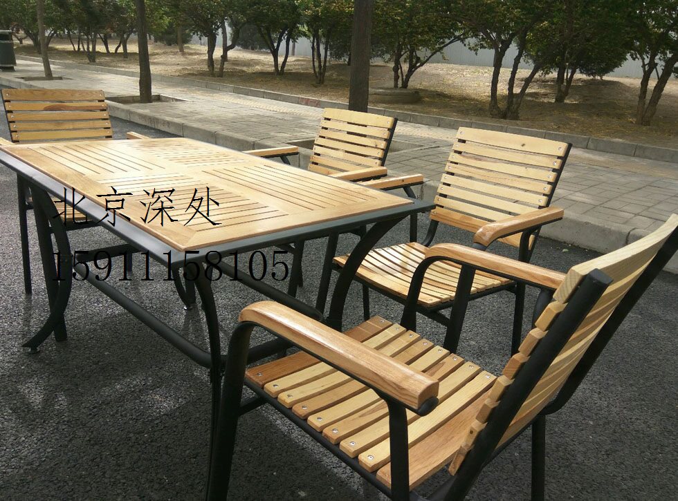 Courtyard Solid Wood Long Table Leisure Outdoor Iron Solid Wood Table and Chair Balcony Anti - corrosion Wood Dining Room Wood Table and Chair