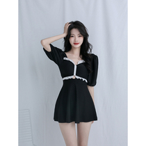 Body wave bathing suit 2022 new black one-piece swimsuit slightly fat girl with slim and slim cover conservative skirt-style flat angle