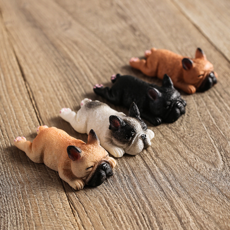 Miniature Sleeping French Bulldog Resin Figurine Model Fridge Magnet